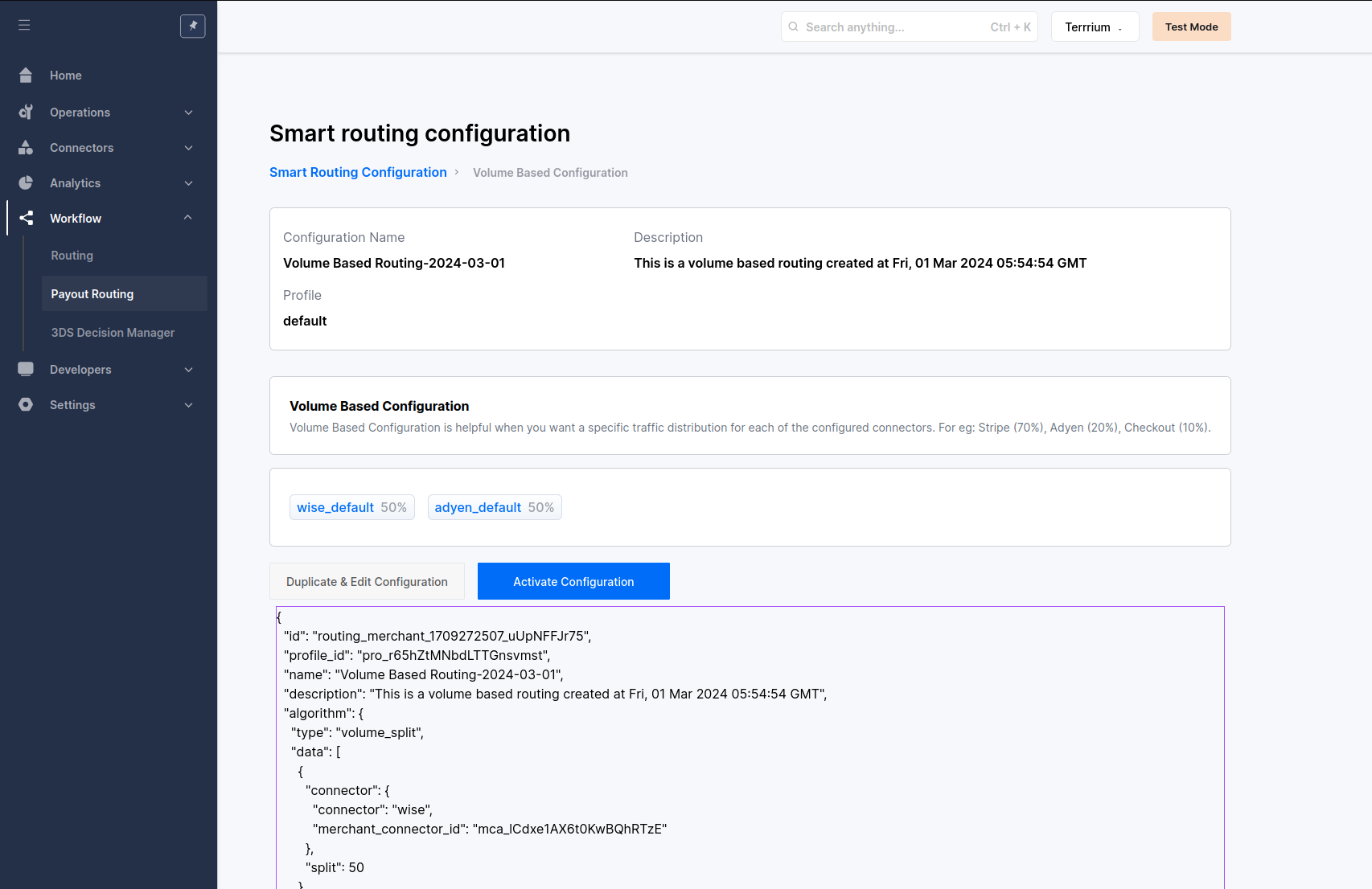 Activate routing rule